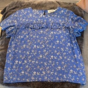Louche Blue Floral Ruffle Short-Sleeve Blouse
